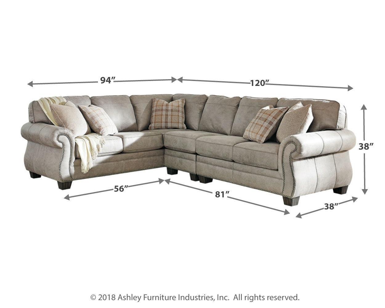 Olsberg Steel Faux Leather 3-Piece Sectional - Ella Furniture