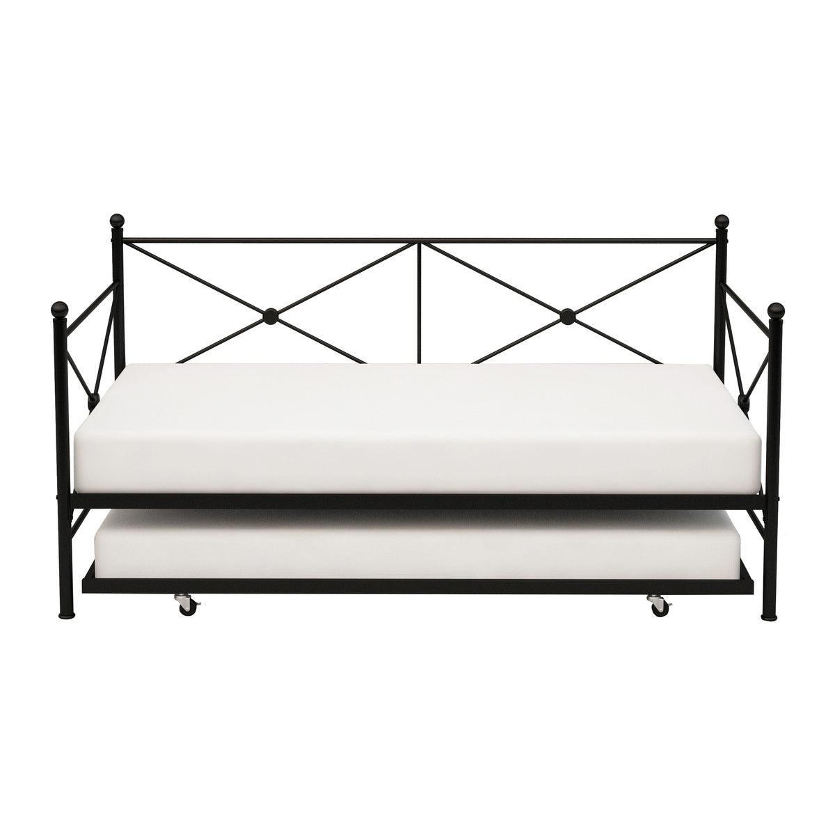 Jones Black Metal Modern Sleek Traditional Metal Daybed With Trundle - Ella Furniture