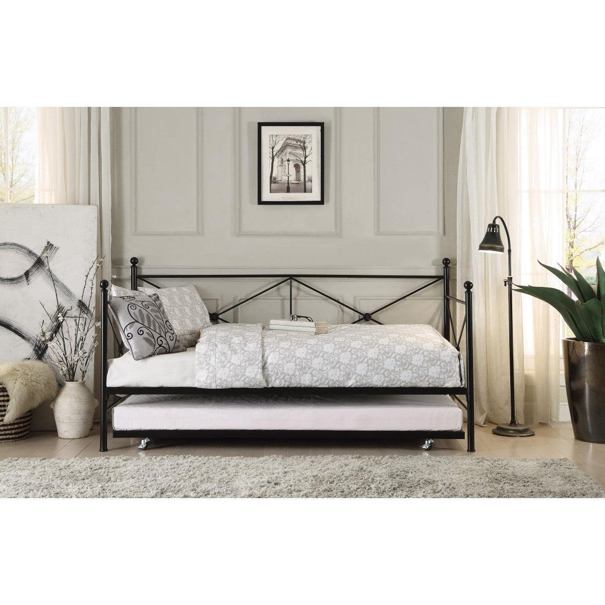 Jones Black Metal Modern Sleek Traditional Metal Daybed With Trundle - Ella Furniture
