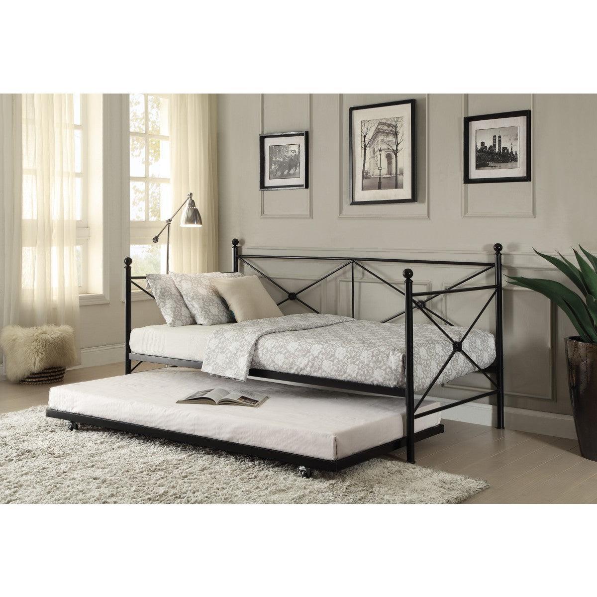 Jones Black Metal Modern Sleek Traditional Metal Daybed With Trundle - Ella Furniture