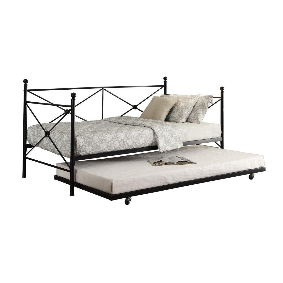 Jones Black Metal Modern Sleek Traditional Metal Daybed With Trundle - Ella Furniture