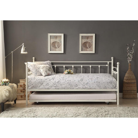 Lorena White Modern Traditional Metal Daybed With Trundle - Ella Furniture