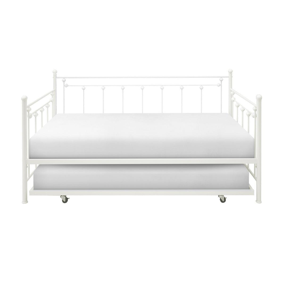 Lorena White Modern Traditional Metal Daybed With Trundle - Ella Furniture