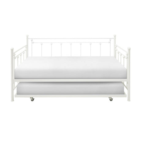 Lorena White Modern Traditional Metal Daybed With Trundle - Ella Furniture