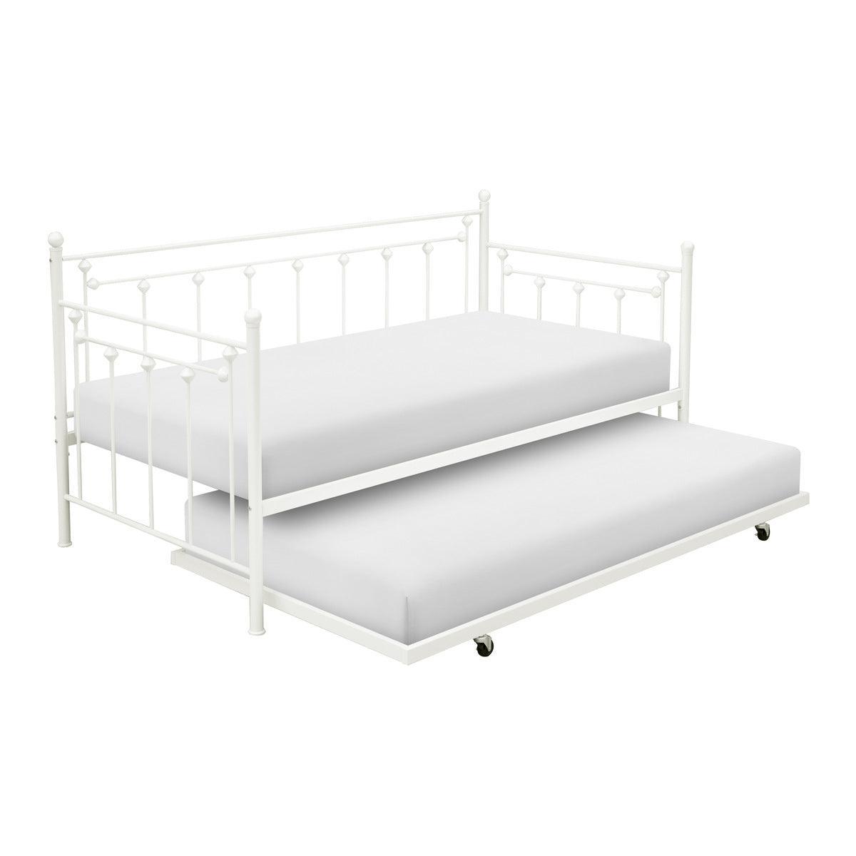 Lorena White Modern Traditional Metal Daybed With Trundle - Ella Furniture