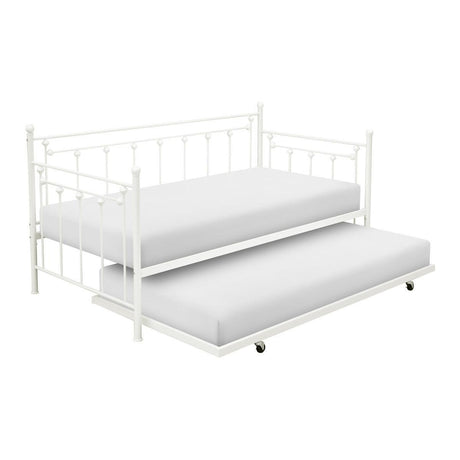 Lorena White Modern Traditional Metal Daybed With Trundle - Ella Furniture