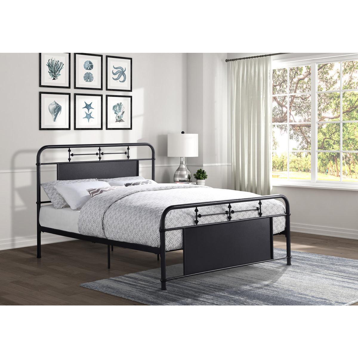 Blanchard Mottled Silver Modern Sleek Traditional Metal Queen Platform Bed - Ella Furniture