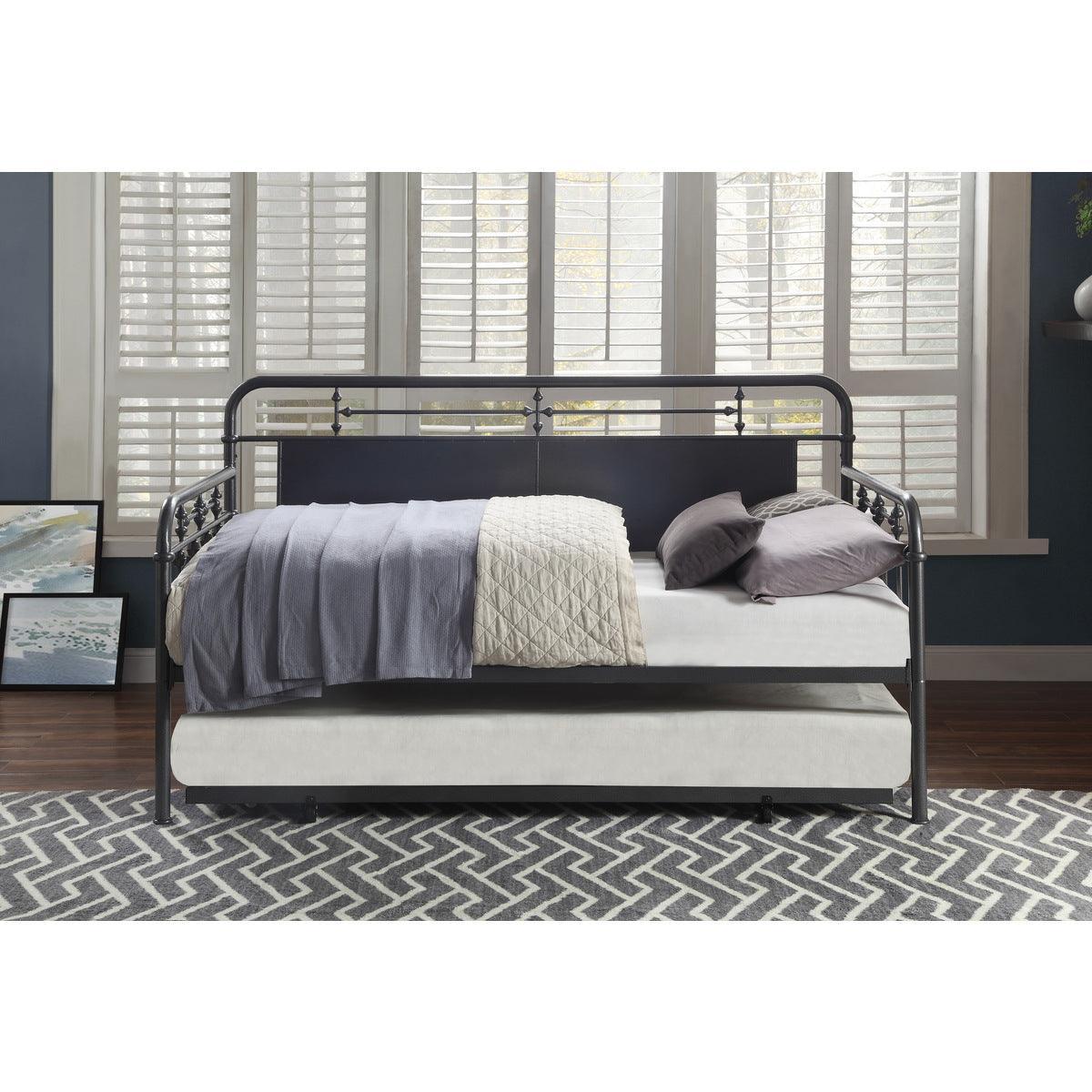 Blanchard Mottled Silver Modern Traditional Metal Daybed With Trundle - Ella Furniture