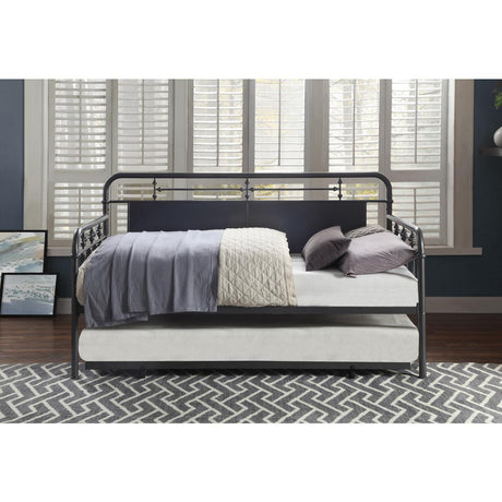 Blanchard Mottled Silver Modern Traditional Metal Daybed With Trundle - Ella Furniture