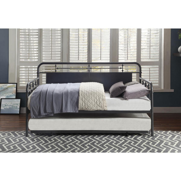 Blanchard Mottled Silver Modern Traditional Metal Daybed With Trundle - Ella Furniture