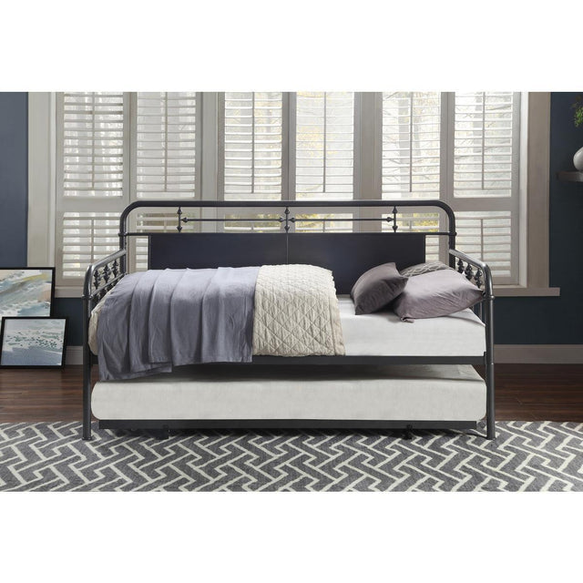 Blanchard Mottled Silver Modern Traditional Metal Daybed With Trundle - Ella Furniture