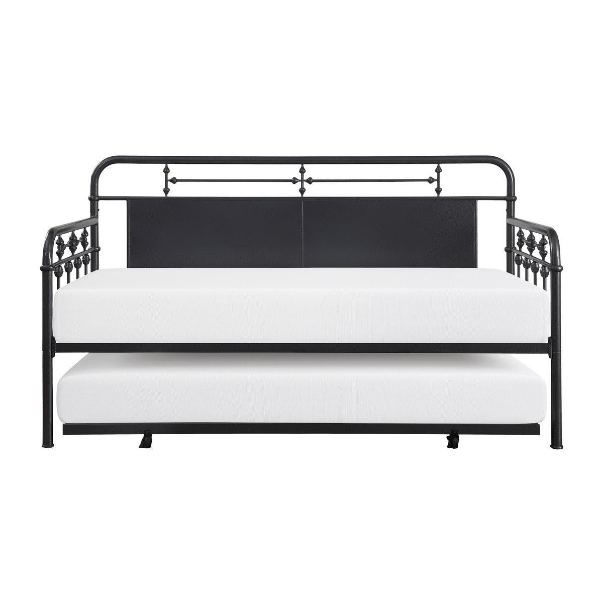 Blanchard Mottled Silver Modern Traditional Metal Daybed With Trundle - Ella Furniture