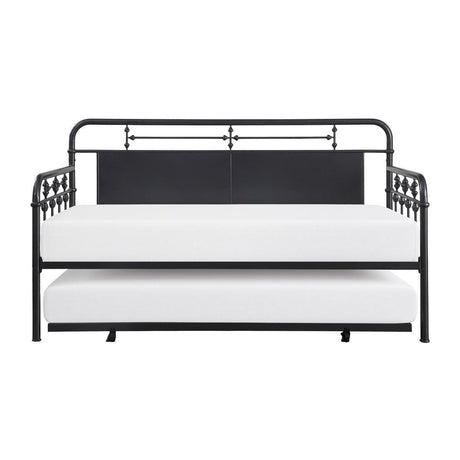 Blanchard Mottled Silver Modern Traditional Metal Daybed With Trundle - Ella Furniture