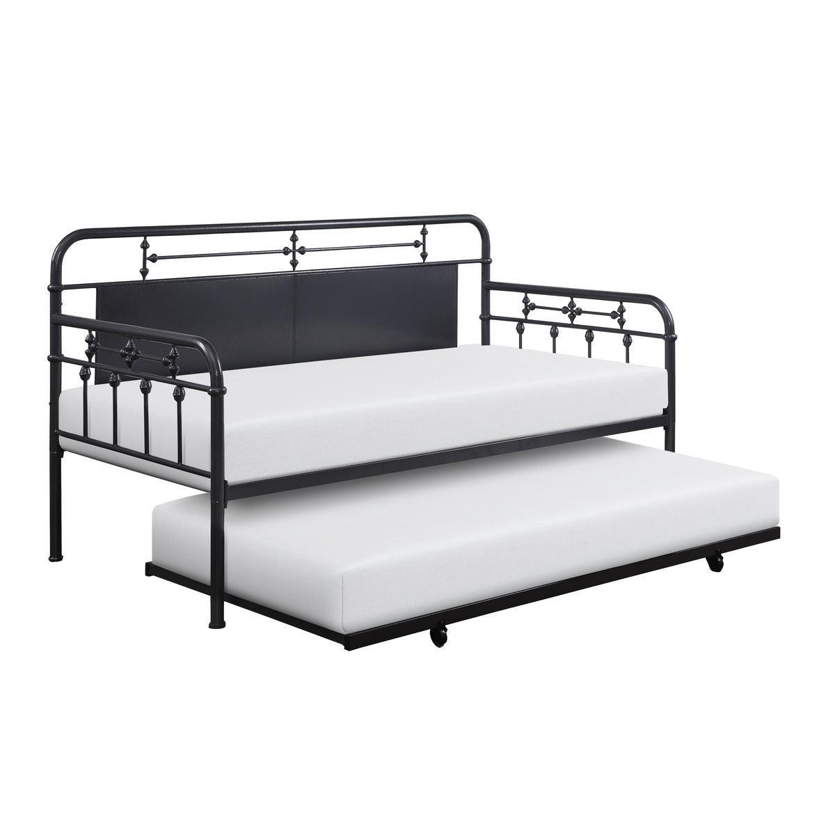 Blanchard Mottled Silver Modern Traditional Metal Daybed With Trundle - Ella Furniture