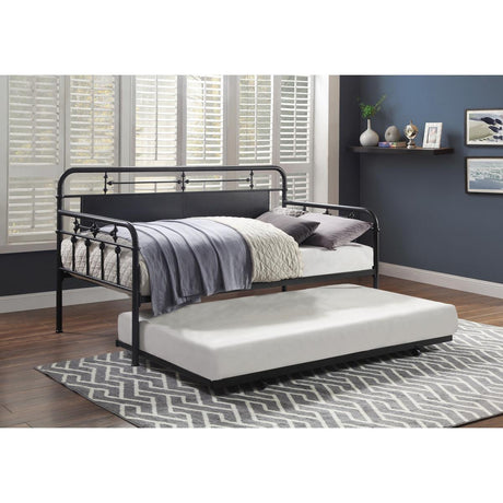 Blanchard Mottled Silver Modern Traditional Metal Daybed With Trundle - Ella Furniture