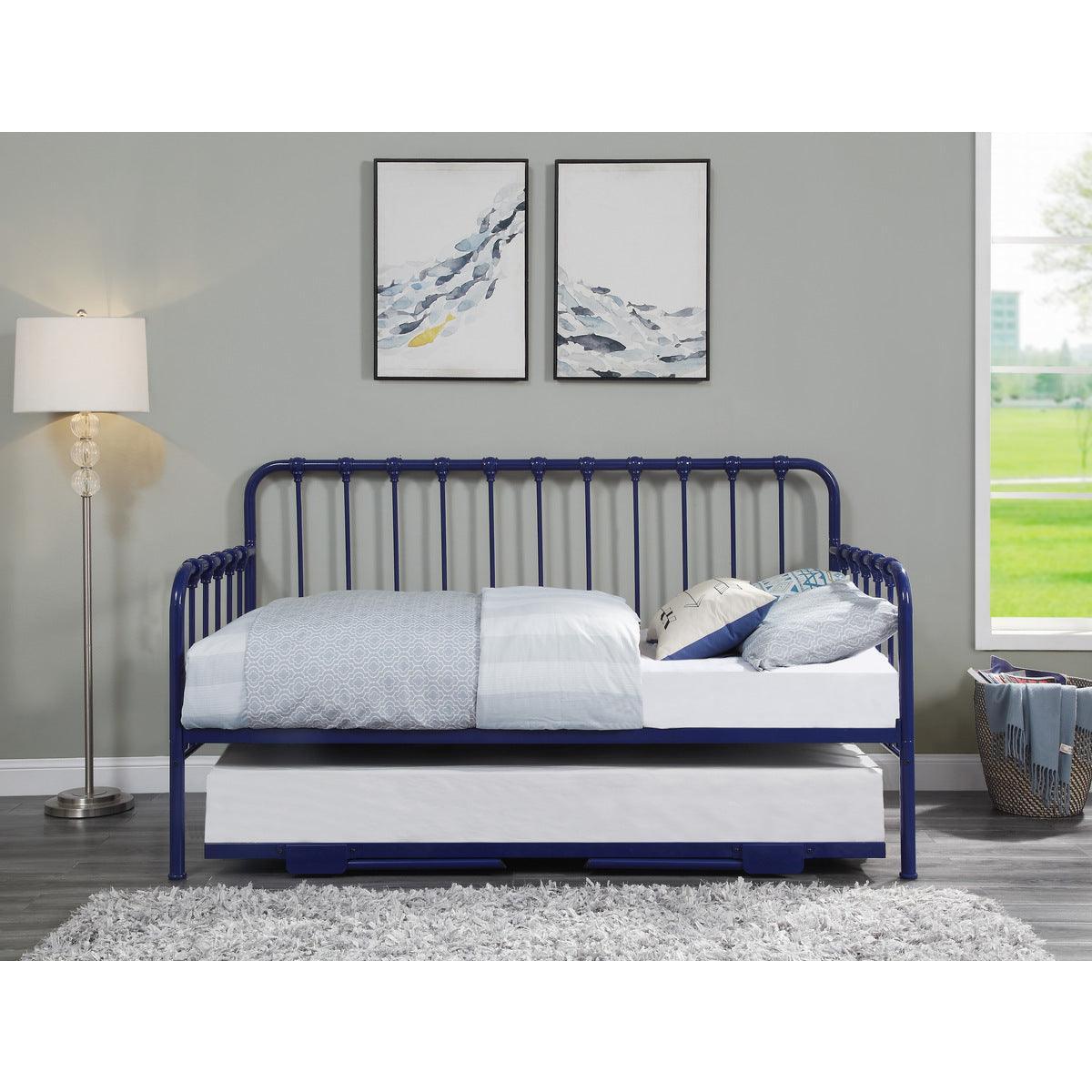 Constance Navy Blue Modern Sleek Metal Daybed With Lift-up Trundle - Ella Furniture