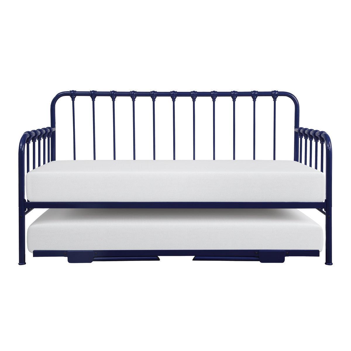 Constance Navy Blue Modern Sleek Metal Daybed With Lift-up Trundle - Ella Furniture