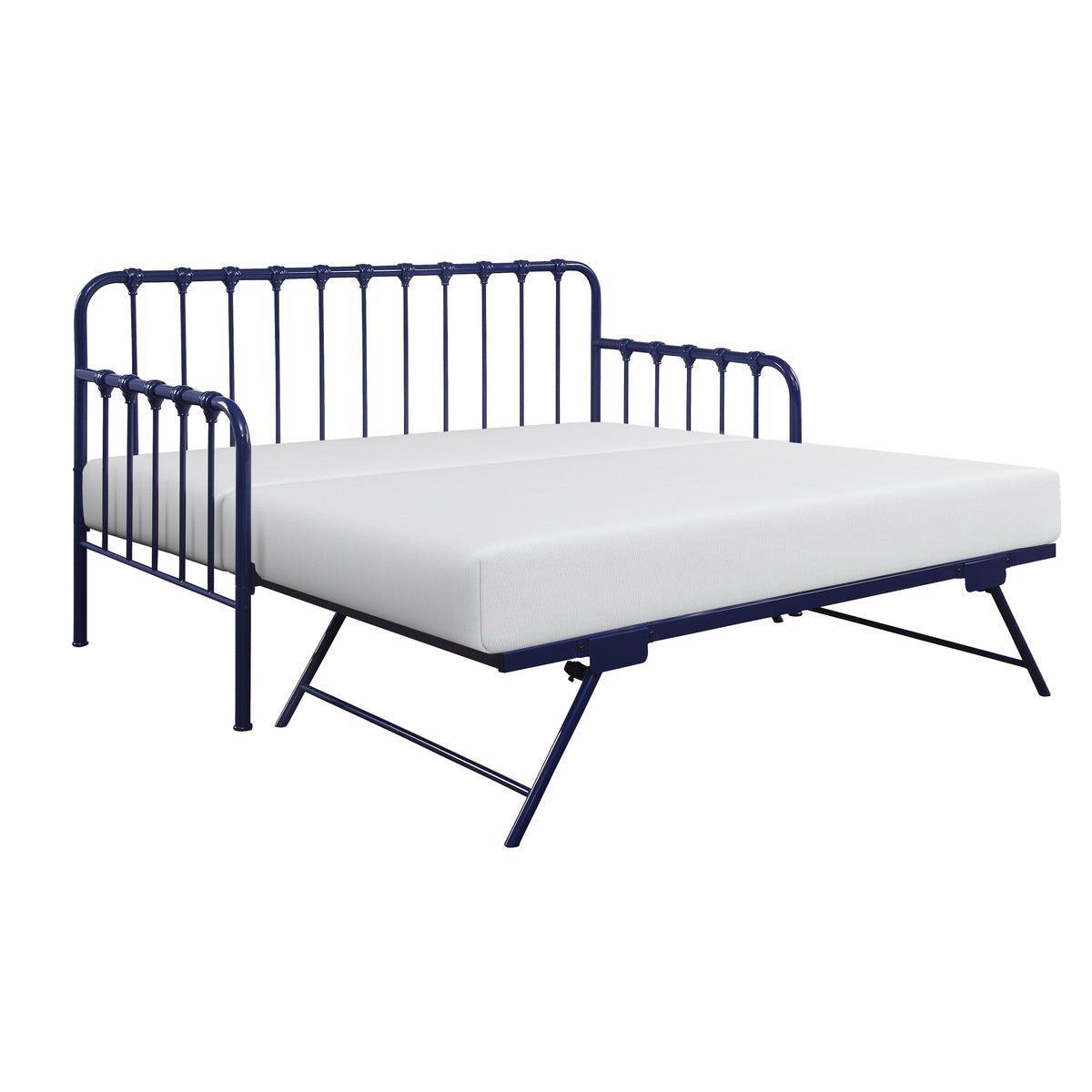 Constance Navy Blue Modern Sleek Metal Daybed With Lift-up Trundle - Ella Furniture