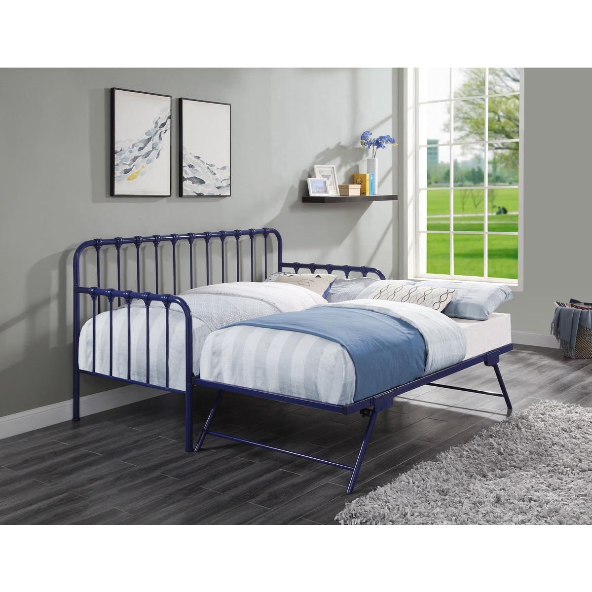 Constance Navy Blue Modern Sleek Metal Daybed With Lift-up Trundle - Ella Furniture
