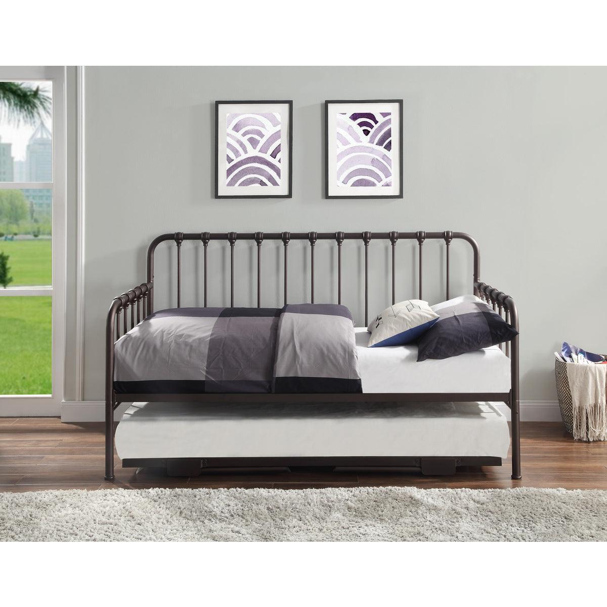 Constance Dark Bronze Modern Classic Metal Daybed With Lift-up Trundle - Ella Furniture