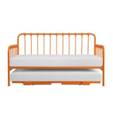 Constance Orange Metal Daybed With Lift-up Trundle With Folding Legs And Casters - Ella Furniture