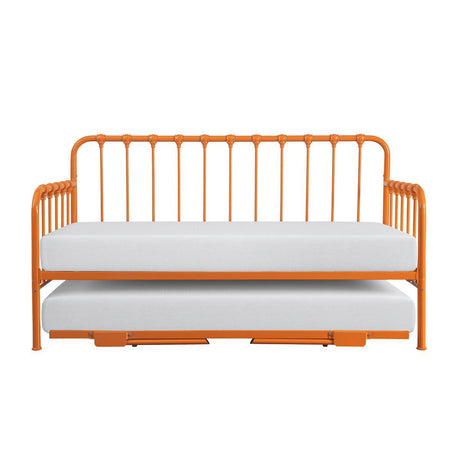 Constance Orange Metal Daybed With Lift-up Trundle With Folding Legs And Casters - Ella Furniture