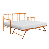 Constance Orange Metal Daybed With Lift-up Trundle With Folding Legs And Casters - Ella Furniture