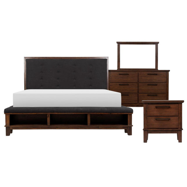 Brown Eastern Modern Traditional Upholstered Tufted Queen Panel Bedroom Set (1Qb,1ns,1dr,1mr) - Ella Furniture