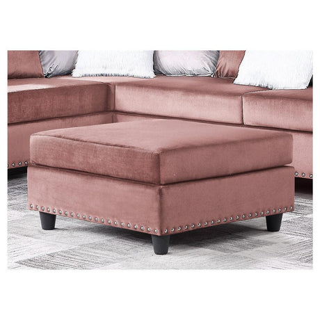 Galaxy Martha Pink Solid Wood And Plywood Velvet Upholstery Ottoman With Nailheads - Ella Furniture