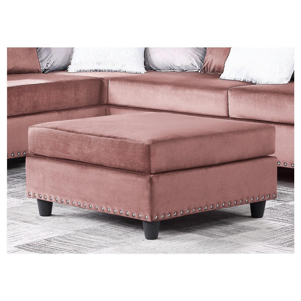 Galaxy Martha Pink Solid Wood And Plywood Velvet Upholstery Ottoman With Nailheads - Ella Furniture