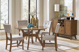Edam Dark Yellow Modern Classic Solid Wood Fabric Upholstery Seat Round Dining Room Set - Ella Furniture