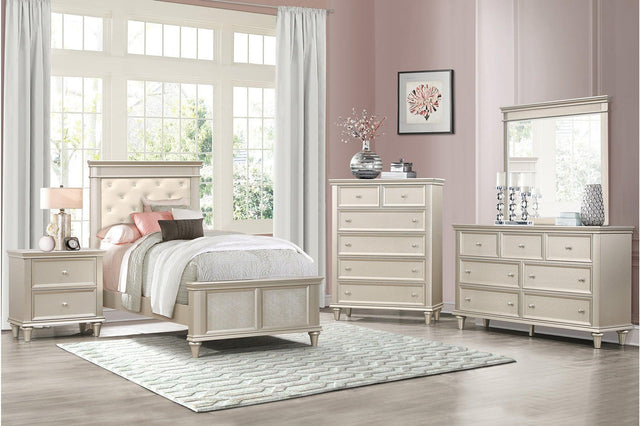 Celandine Pearl Embossed Traditional Engineered Wood Faux Leather Upholstered Tufted Youth Bedroom Set - Ella Furniture