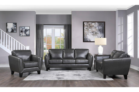 Spivey Dark Dray Solid Wood And Plywood Grain Leather Upholstery 2Pc Set: Sofa, Love - Ella Furniture