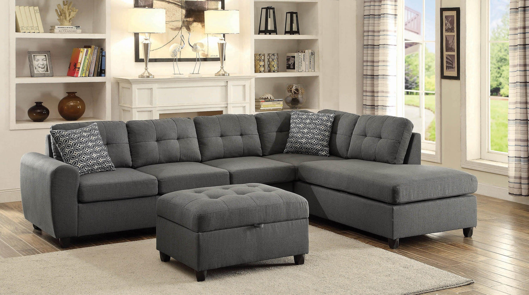 Stonenesse Tufted Sectional Grey - Ella Furniture