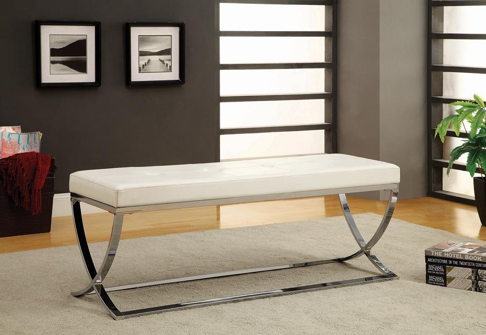 Walton Bench With Metal Base White And Chrome - Ella Furniture