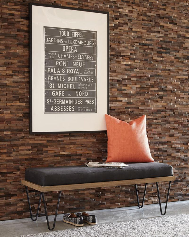 Chad Upholstered Bench With Hairpin Legs Dark Blue - Ella Furniture