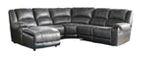 Nantahala Slate Faux Leather 5-Piece Reclining Sectional With Chaise - Ella Furniture