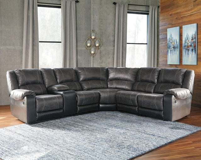 Nantahala Slate Faux Leather 6-Piece Reclining Sectional - Ella Furniture