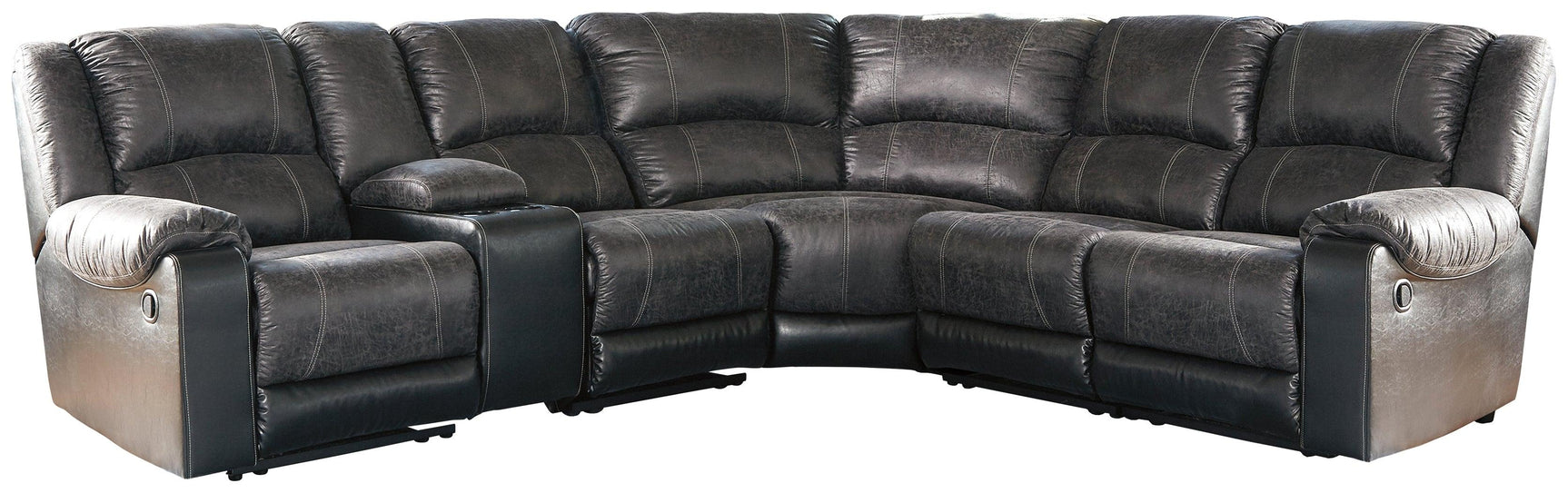 Nantahala Slate Faux Leather 6-Piece Reclining Sectional - Ella Furniture