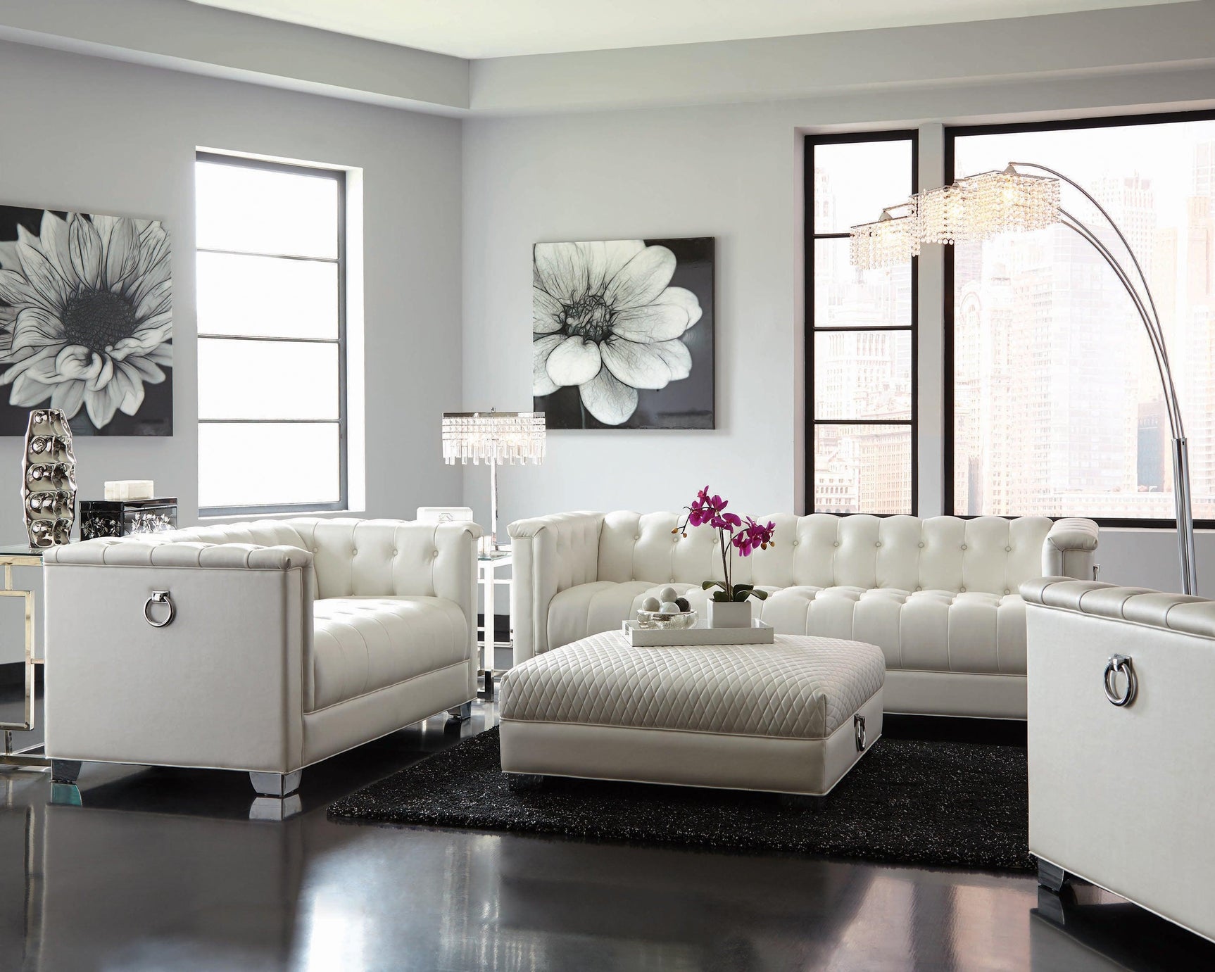 Chaviano Upholstered Ottoman Pearl White - Ella Furniture