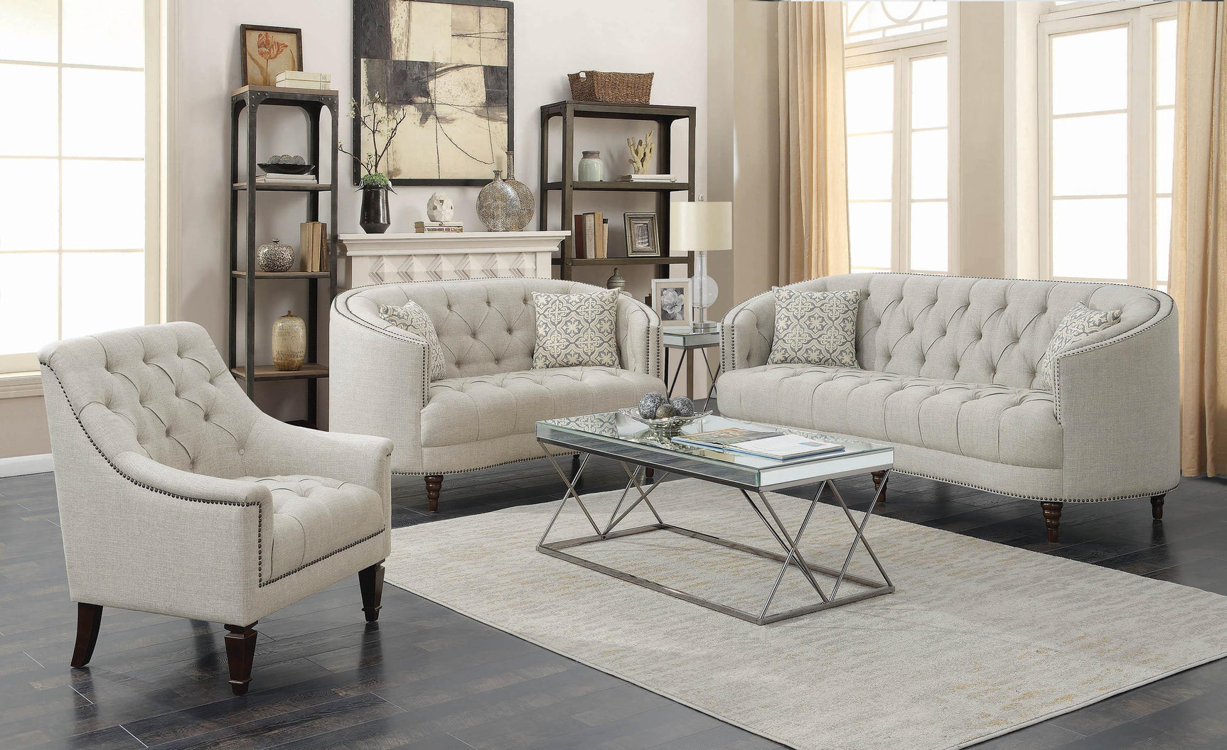 Avonlea Sloped Arm Upholstered Sofa Trim Grey - Ella Furniture