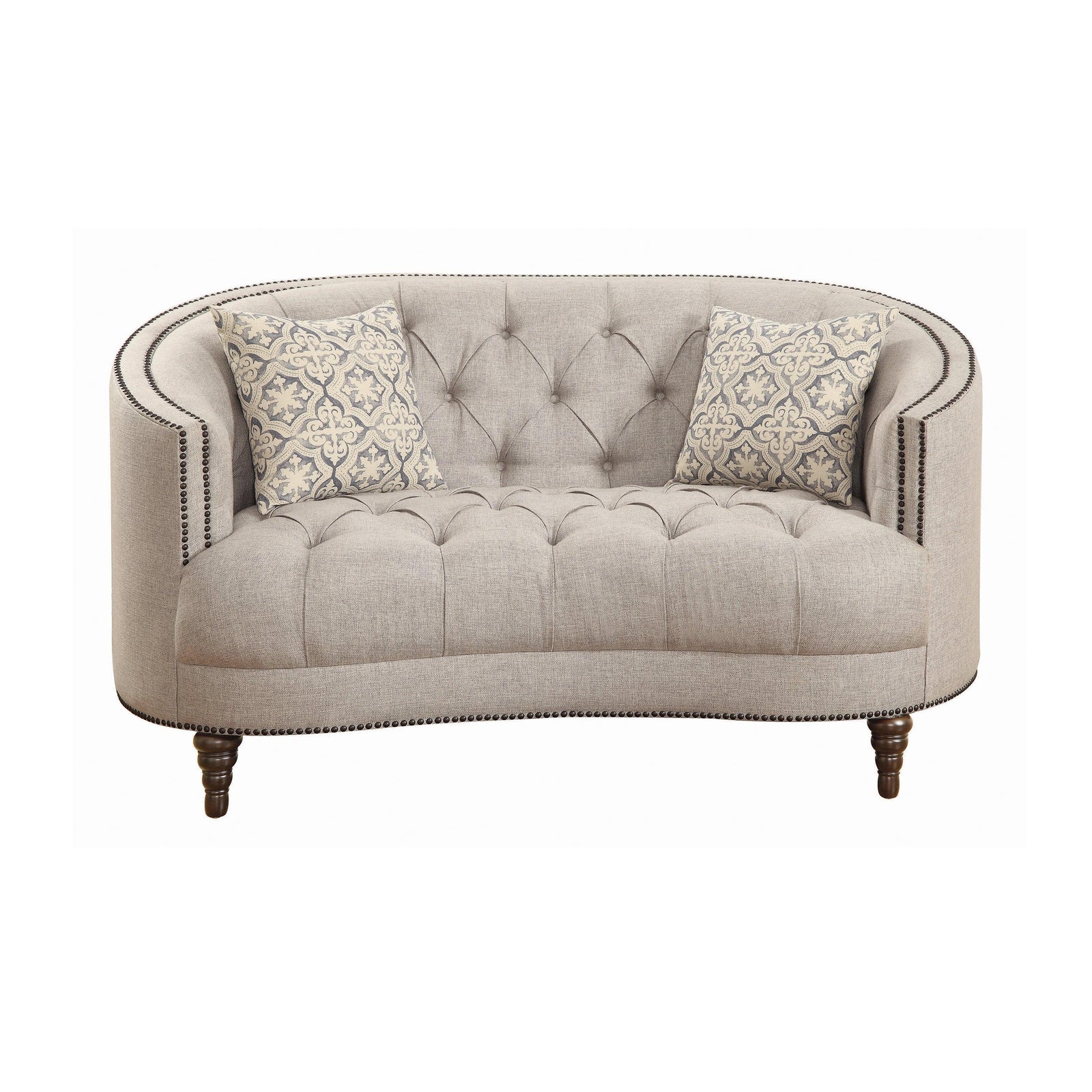 Avonlea Sloped Arm Upholstered Loveseat Trim Grey - Ella Furniture