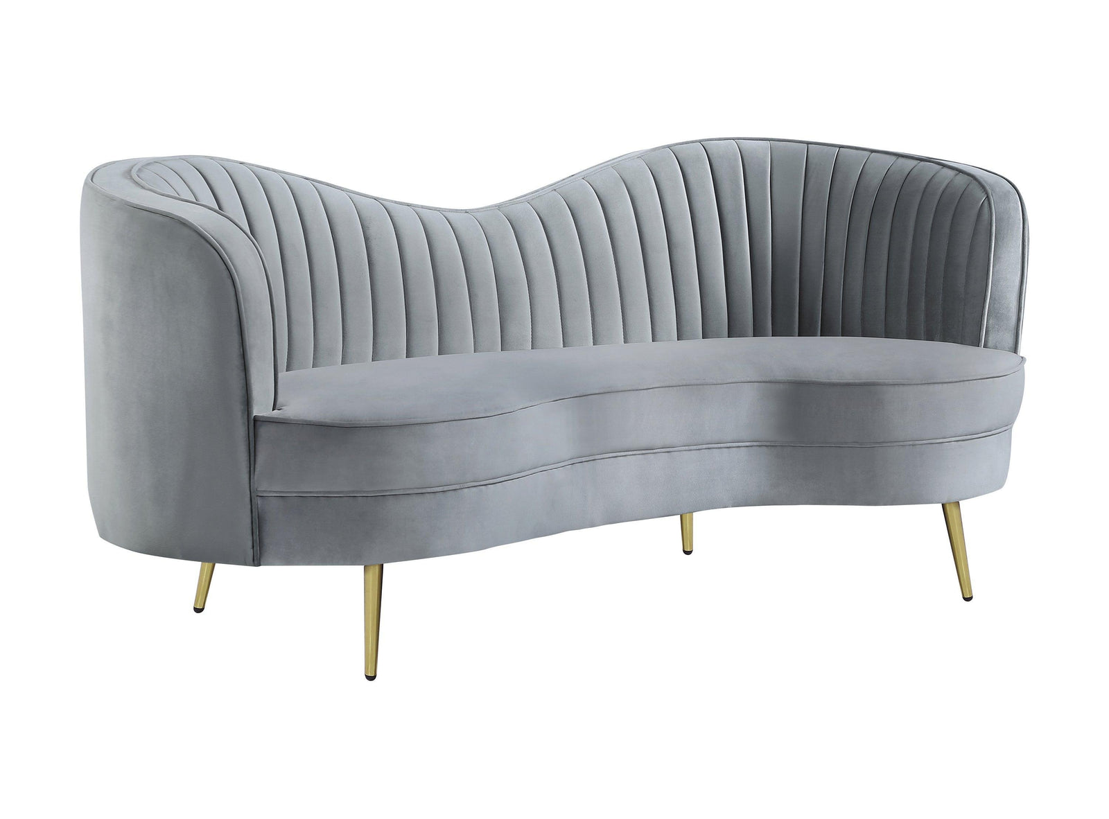 Sophia Upholstered Sofa With Camel Back Grey And Gold - Ella Furniture