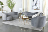 Sophia Upholstered Sofa With Camel Back Grey And Gold - Ella Furniture