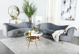 Sophia Upholstered Sofa With Camel Back Grey And Gold - Ella Furniture