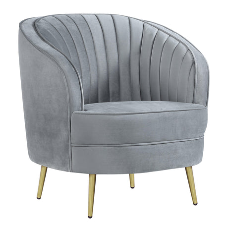Sophia Upholstered Loveseat With Camel Back Grey And Gold - Ella Furniture