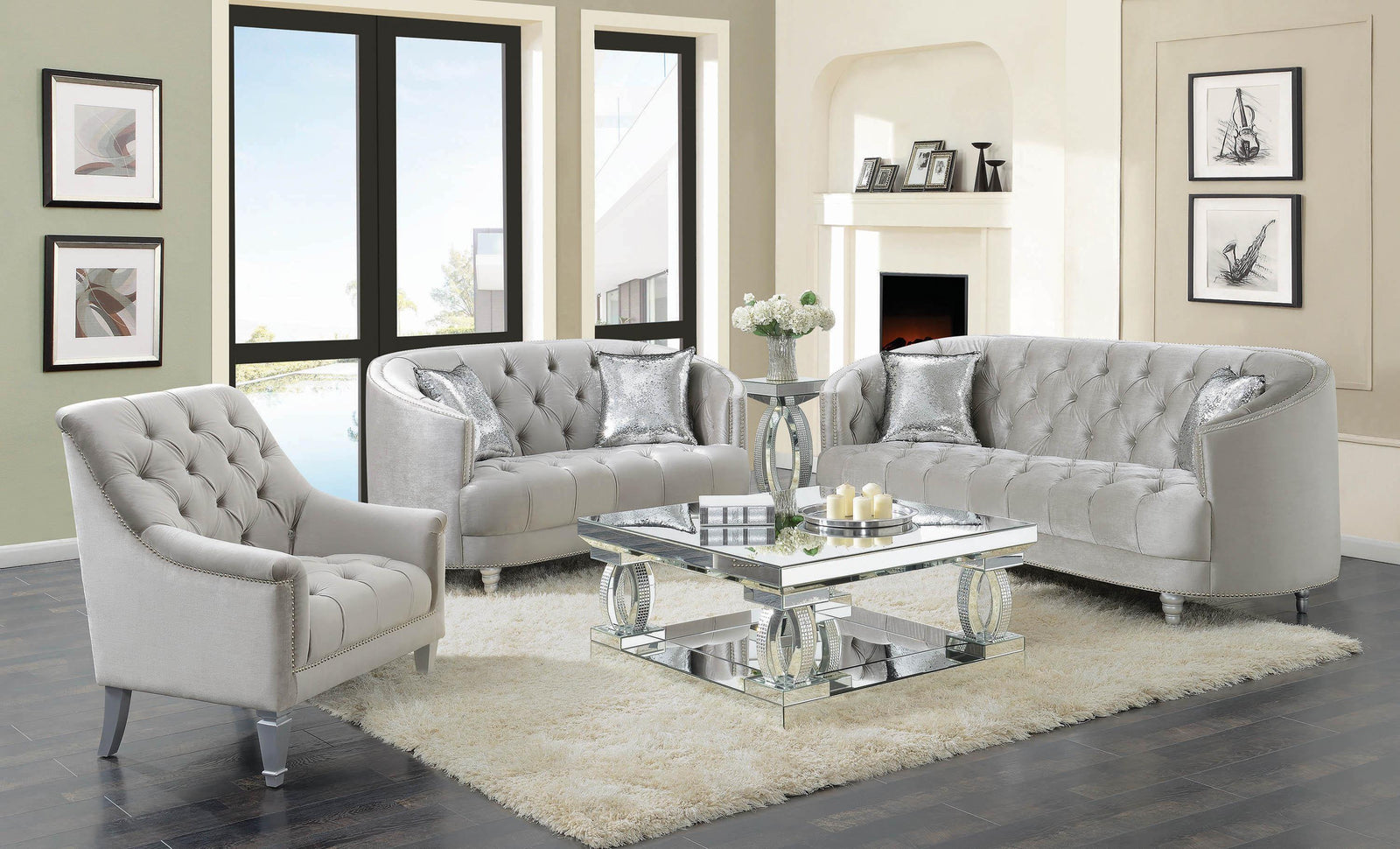 Grey Upholstered 3 Pc (Sofa+loveseat+chair) 508461-S3 - Ella Furniture