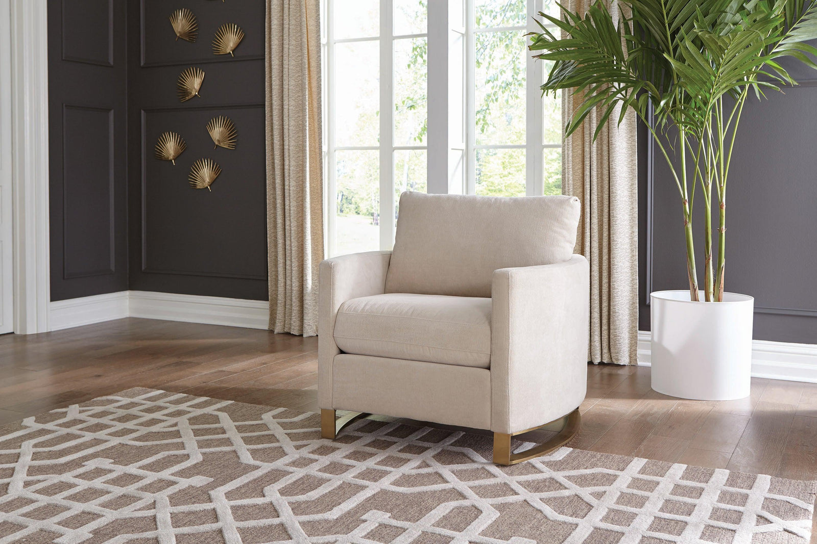 Corliss Upholstered Arched Arms Chair Beige - Ella Furniture