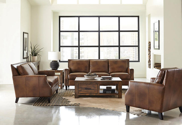 Leaton 3-Piece Recessed Arms Living Room Set Brown Sugar - Ella Furniture