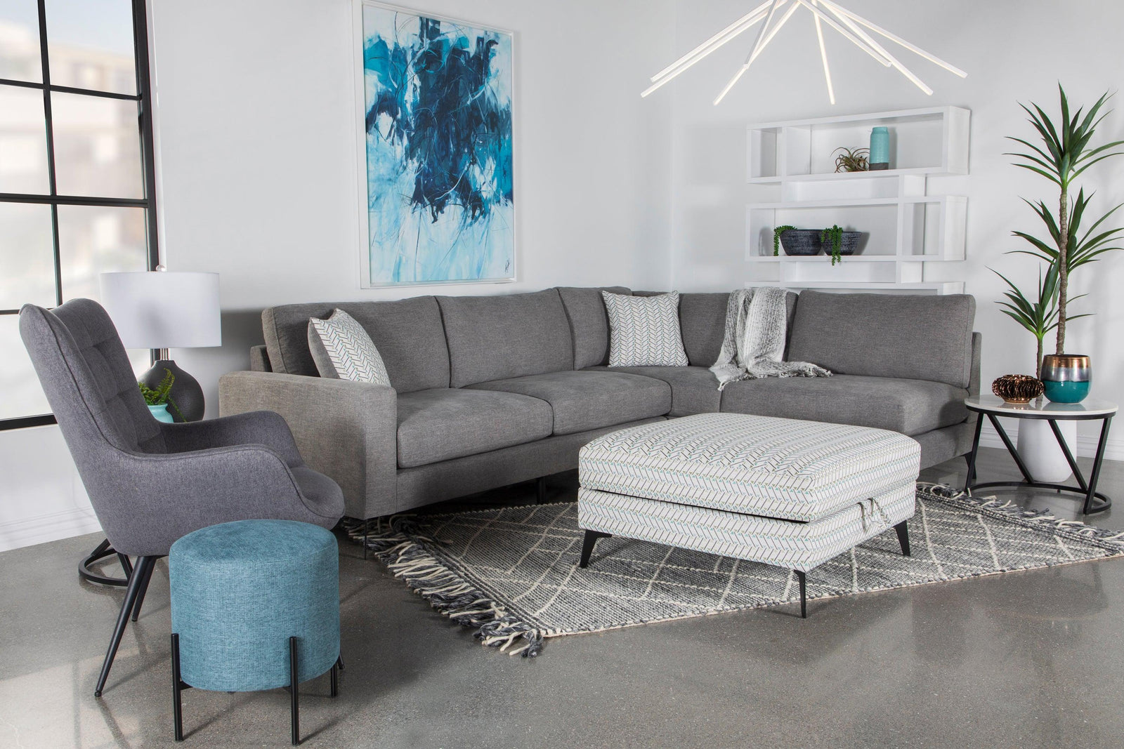 Clint Upholstered Sectional With Loose Back Grey - Ella Furniture